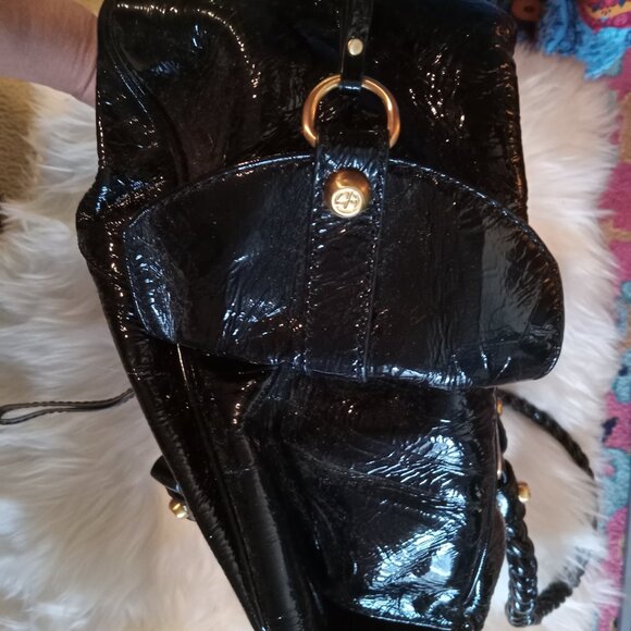 New Vintage Patent Leather Satchel with Gold Hardware - Picture 3 of 11